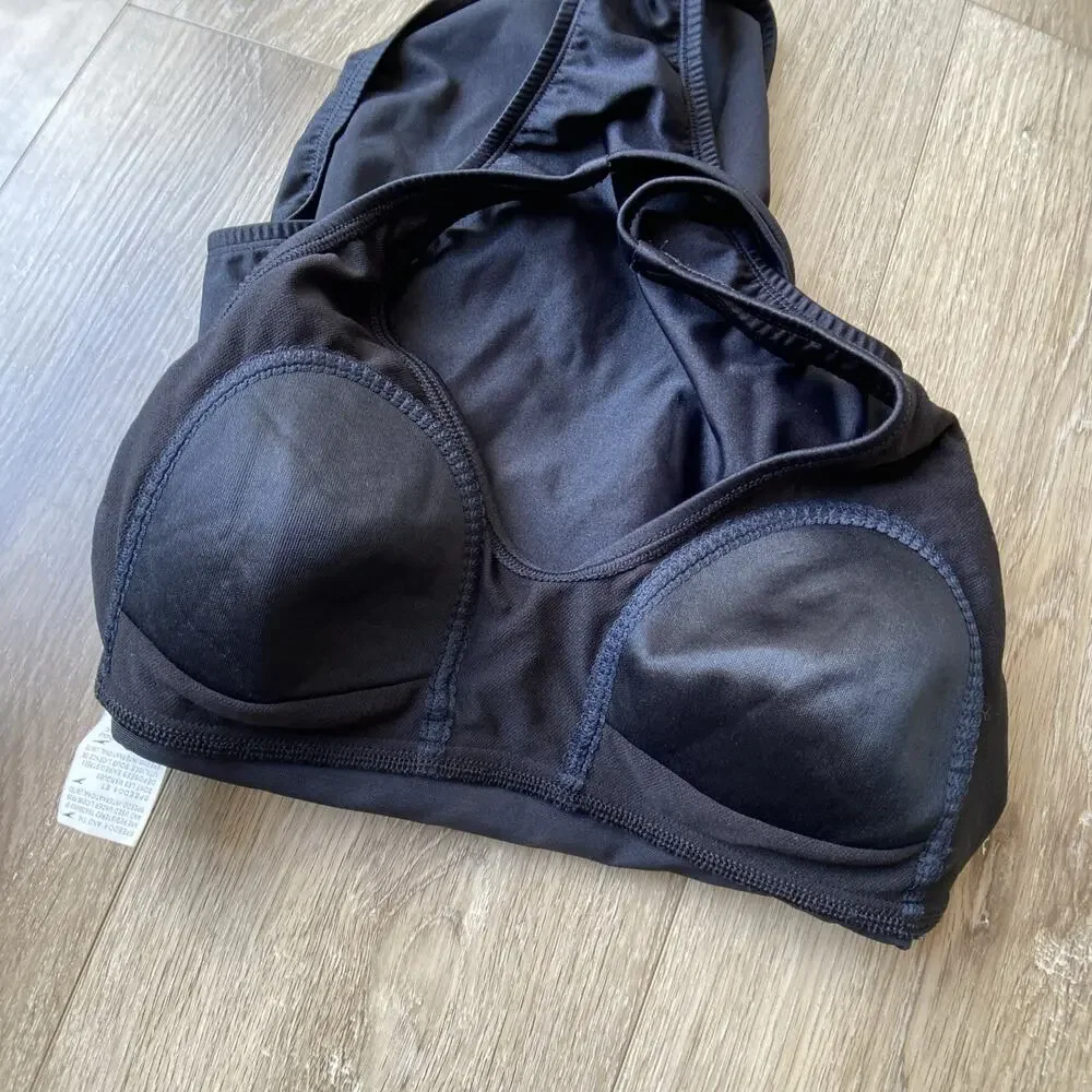 Speedo One Piece Swimsuit Women Sz 8 Black Embroidered Flower Padded Lined